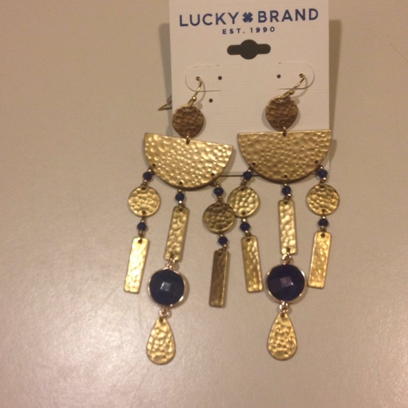 Lucky brand gold and navy dangle earrings - Picture 1 of 1
